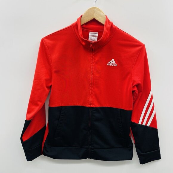 Adidas Youth Boys Large 10/12 Zippered Color Block Track Jacket in Red/Black 551 - Picture 1 of 7